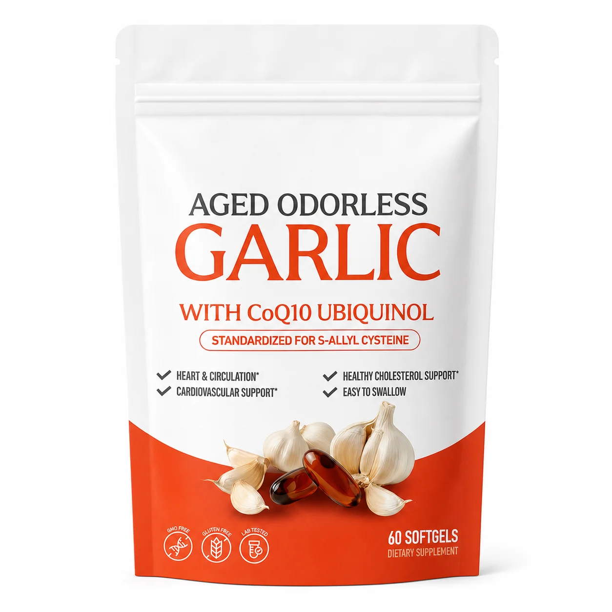 Coq10 Ubiquinol Softgel - 無臭の熟成ニンニクエキス配合ソフトジェルカプセル 600mg、コエンザイムQ10（ユビキノール）50mg配合。心臓、血行、コレステロールのサポートに。60個入り。